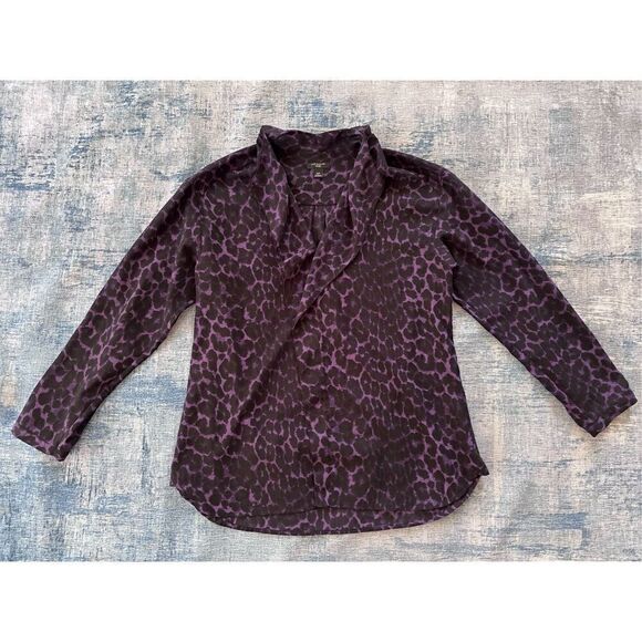 Ann Taylor Black Purple Leopard Print Semi Sheer Blouse Petite Medium - Picture 8 of 9